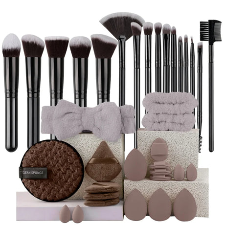 16Pcs Professional Makeup Brush Set Eye Shadow Contouring Foundation Highlight Setting Powder Blending Makeup Sponge Powder Puff