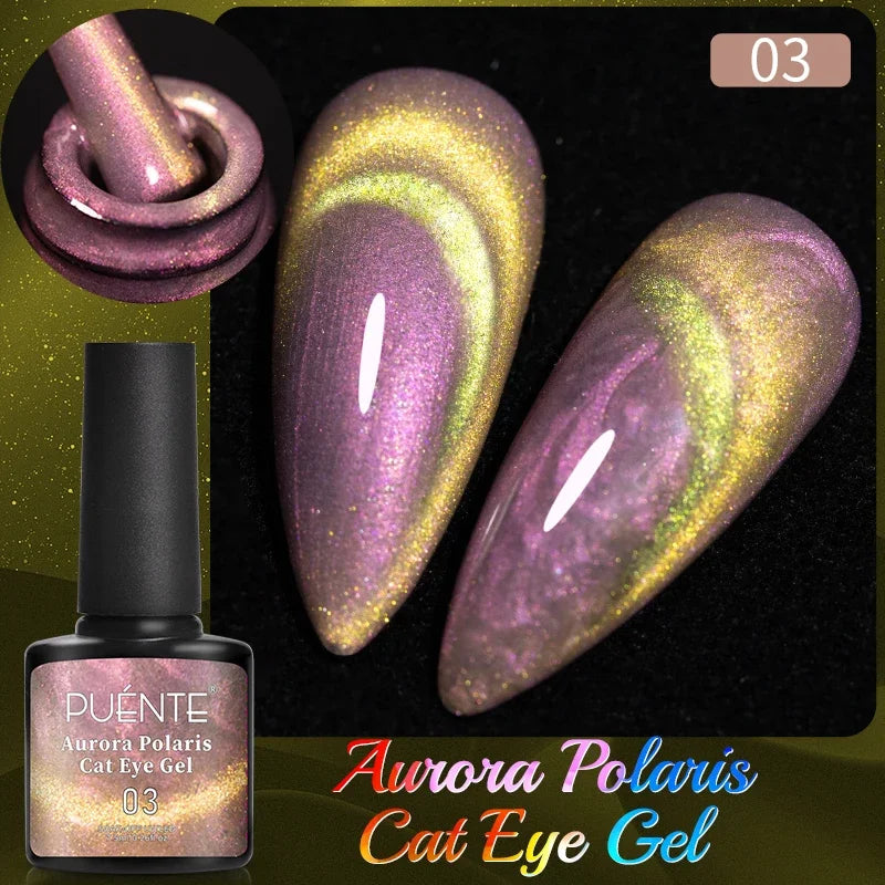 PUENTE 7.5ML Nude Shade Moonlight Cat Magnetic Gel Nail Polish Ultra-Bright Cat Eye Soak Off UV Semi-Permanent Varnish Manicure