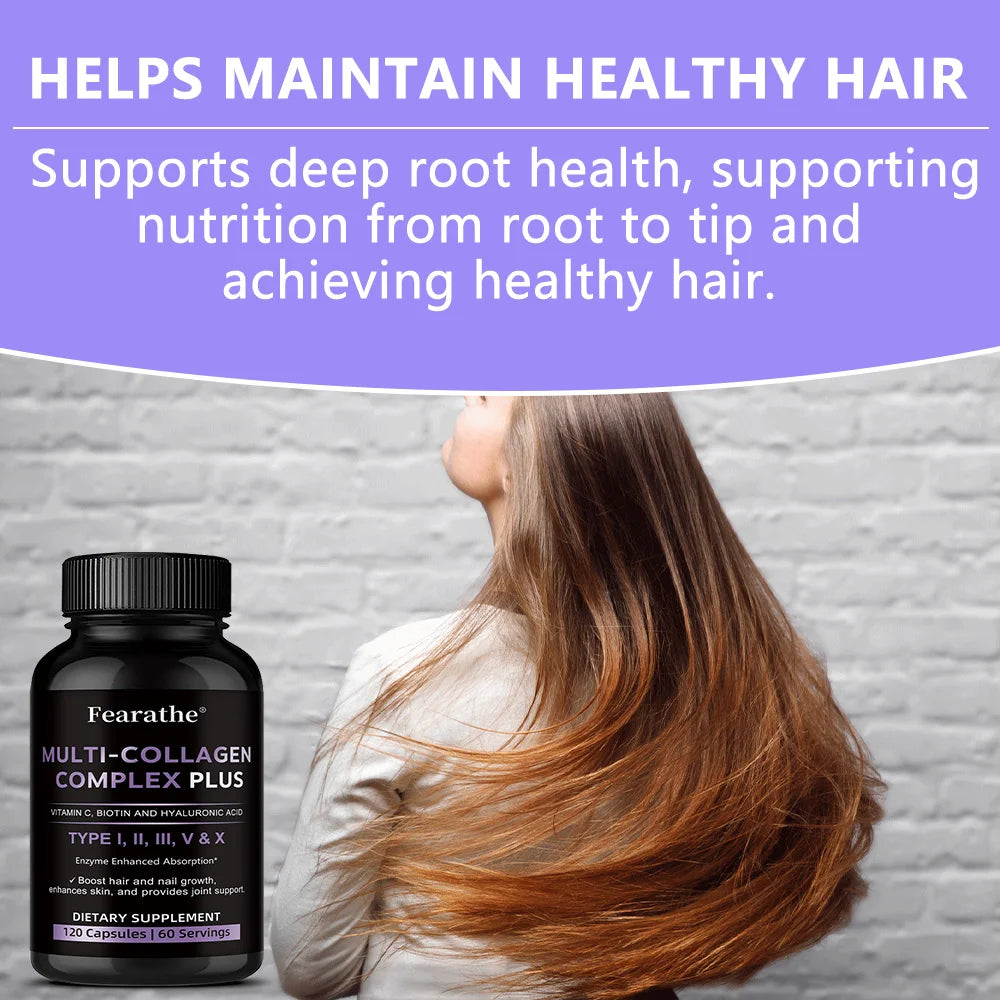 Multi Collagen Capsules, Type I/II/III/V/X Collagen, Biotin & Hyaluronic Acid, Support Skin Hair Nail Joint & Overall Wellness