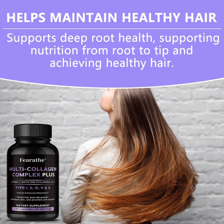 Multi Collagen Capsules, Type I/II/III/V/X Collagen, Biotin & Hyaluronic Acid, Support Skin Hair Nail Joint & Overall Wellness
