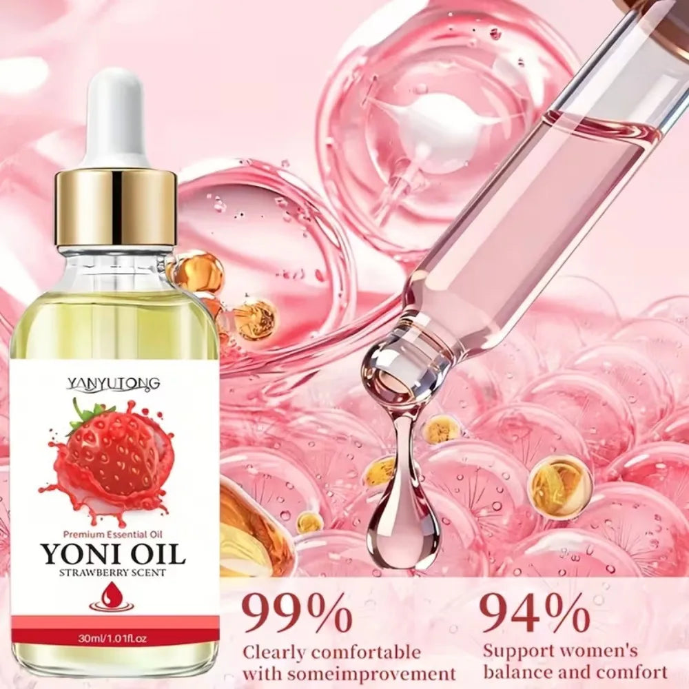 30ml Yoni Oil, Strawberry Scented, Natural & Plant-Based, PH Balance, Odor Eliminator, Feminine Care, Moisturizer