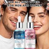 JUINHOU 2pcsCopper Peptide Rose Face Serum Set Hydrating Serum Kit For Fine Line Dry Skin Daily Face Care Brighten Skin All Skin