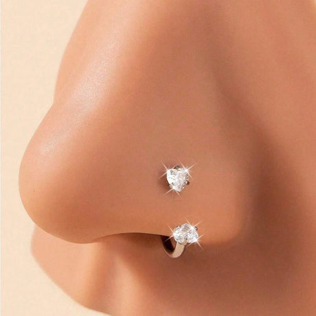 6/2pcs Horseshoe Nose Rings With L-Shape Nose Stud, Stainless Steel Rianbow CZ Nose Ring,, Lip Eyebrow Helix Ear Piercing