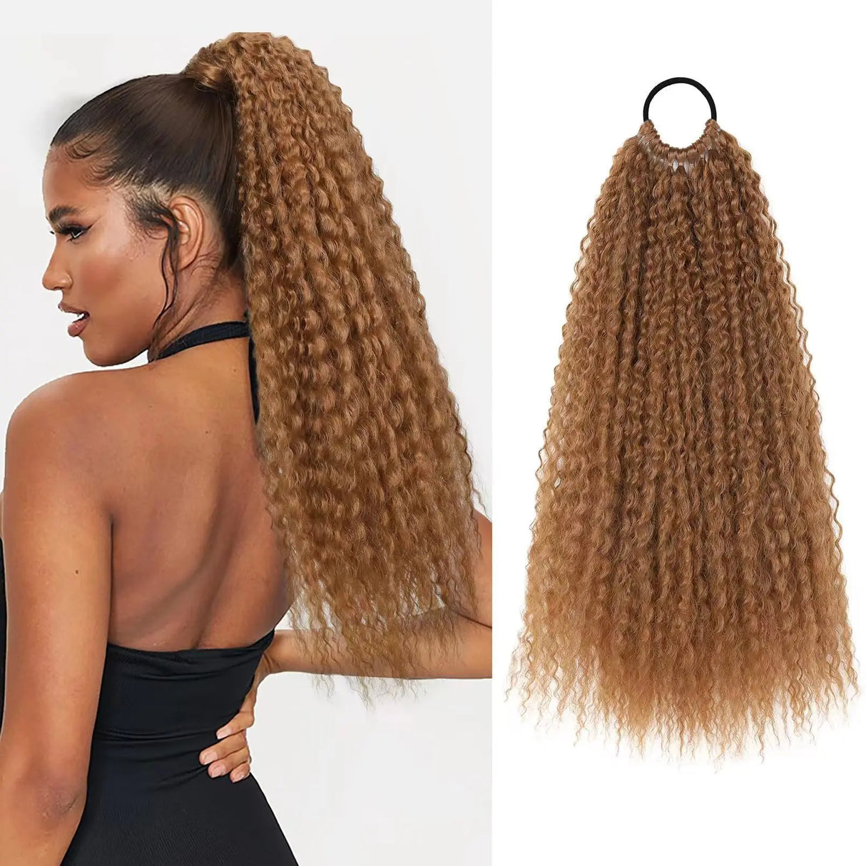 Synthetic wig Long curly hair fluffy explosive head corn whisker ponytail for women