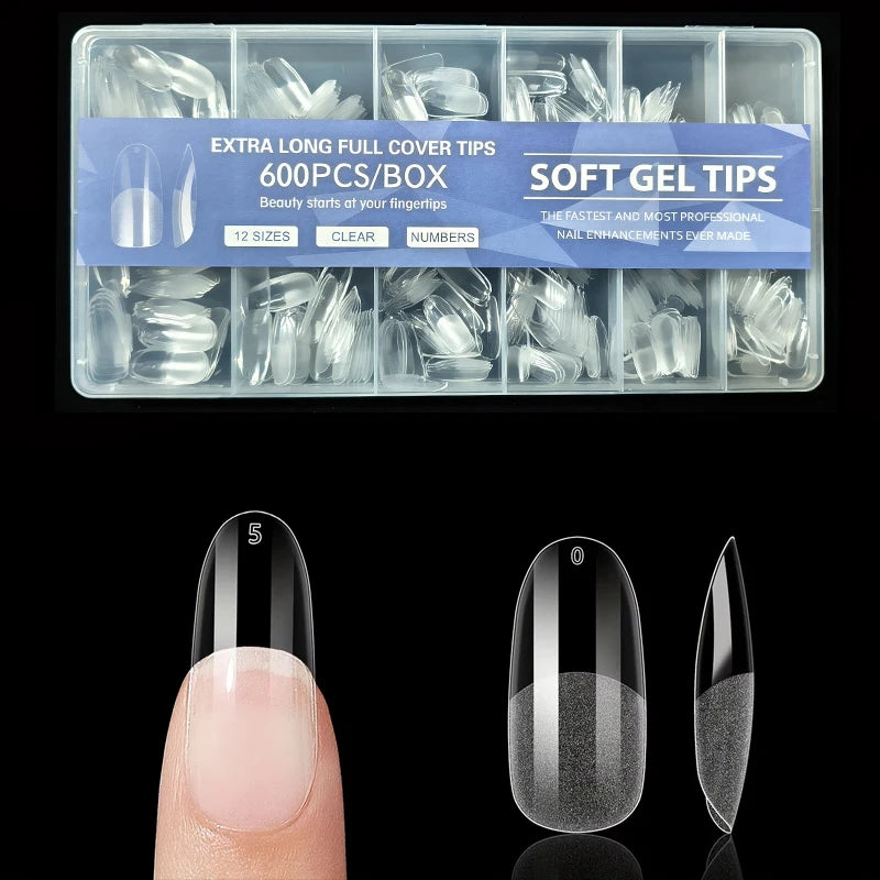 600 Pieces of Fake Nail Tips, Matte and Semi-Matte Effect, Almond French Coffin Shape, Stiletto Oval Square Shape, Thickened Fingertips at the Front