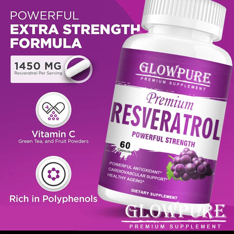 Resveratrol 1450mg - Premium Antioxidant Supplement for Anti-Aging, Immune Support, Brain & Joint Health
