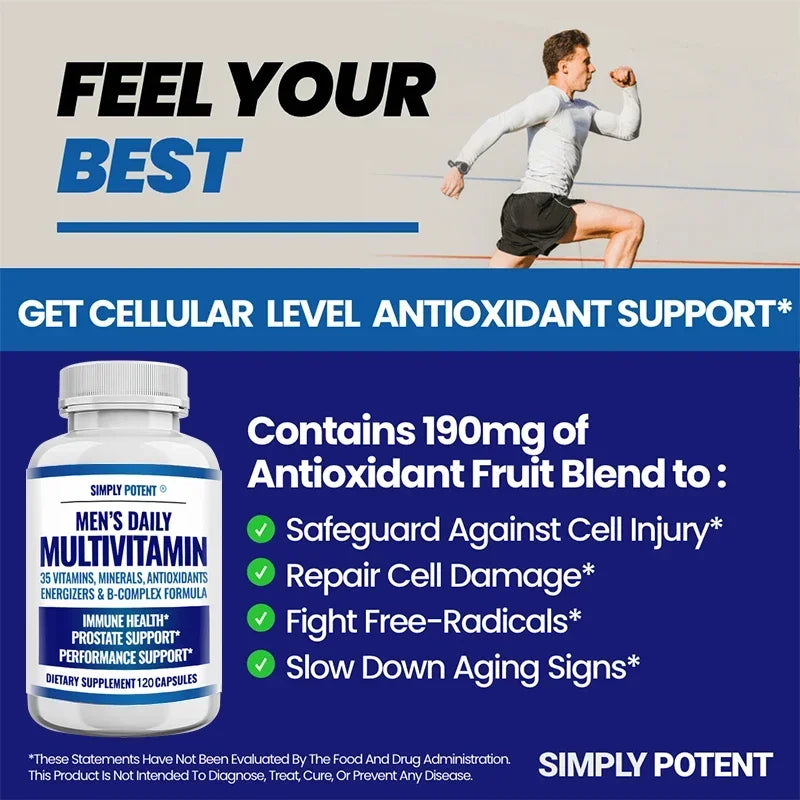 Daily Multivitamin for Men, for Prostate Energy Concentration Metabolism Immunity Vitamins: A C D E (B1 B2 B3 B5 B6 B7 B9 B12)