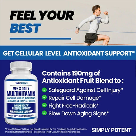 Daily Multivitamin for Men, for Prostate Energy Concentration Metabolism Immunity Vitamins: A C D E (B1 B2 B3 B5 B6 B7 B9 B12)
