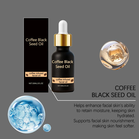 Black Seed Oil Face Serum Moisturizing & Brightening Serum with Coffee Extract Nourishes Softens Skin Daily Glowing Skin Care
