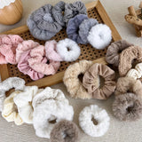 7/Pcs/Set Hair Rope Autumn Winter Furry Head Rope Headband for Woman Girls Fashion Sweet Hair band Tie Ponytail Rubber Band Gift