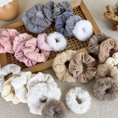 7/Pcs/Set Hair Rope Autumn Winter Furry Head Rope Headband for Woman Girls Fashion Sweet Hair band Tie Ponytail Rubber Band Gift