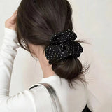 French Style Satin Hair Scrunchie Simple Black White Wave Point Designs Large Intestine Hair Loop Retro Gentle Elastic Hair Ties