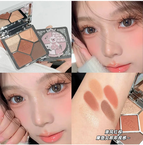 Eyeshadow Palette Blush Highlight Makeup Pearly Highgloss Shimmer Pink Brown Earth Color Fine Sequins Eye Shadow