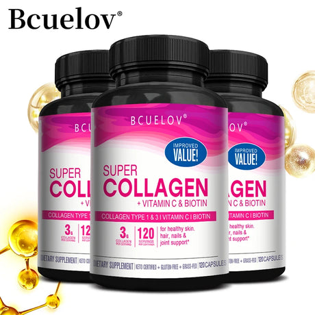 Super Collagen with Vitamin C and Biotin, Skin, Hair and Nails Supplement, Antioxidants, Brightener, Anti-Aging