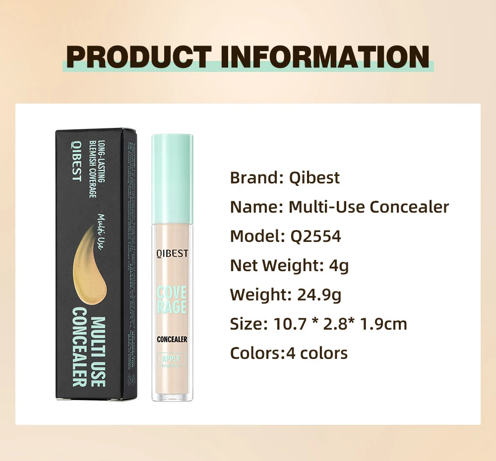 QIBEST 3D Full Coverage Concealer Long Lasting Liquid Concealer For Dark Circles Natural Finish Seamless Blend Under Eye Makeup
