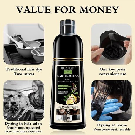200ml 3 In 1 Natural Herbal Hair Dye Shampoo Black Dark Brown Cover Gray Deep Nourishing Fast Hair Coloring Cream for Women Men