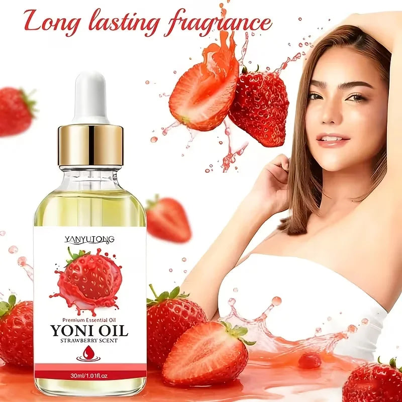 30ml Yoni Oil, Strawberry Scented, Natural & Plant-Based, PH Balance, Odor Eliminator, Feminine Care, Moisturizer