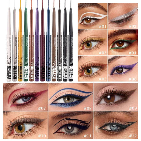 12-Color Fashion Eyeliner Pencil Smokey Punk Style Eye Liner Pen Long-lasting Waterproof Perform Stage Makeup Eyeshadow Stick