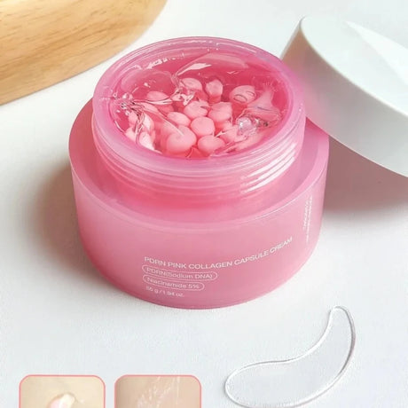 Niacinamide Collagen PDRN Face Cream - Korean Pink Capsule Moisturizer, Non Greasy & Brightening for Uneven Skin Tone