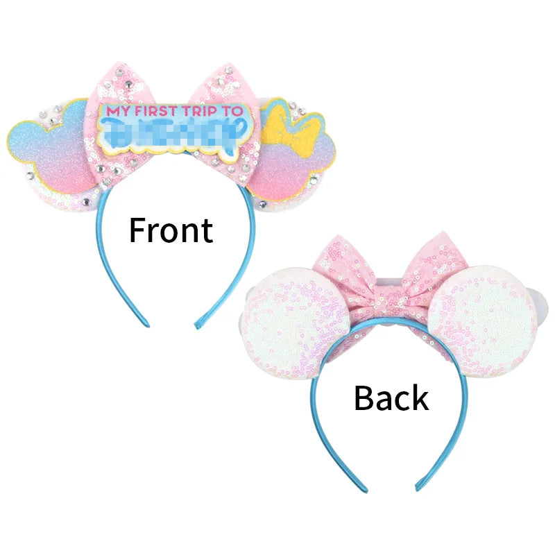 2026 Disney Trip Mickey Ears Headband For Girls Sequin Castle Bow Hairband Cartoon Character Cosplay Hair Accessories Kids Party