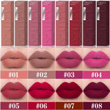 DUNUF Matte Velvet Lip Gloss, 3D Plumping & Waterproof, Square Tube Lipstick, Easy Application, 8 Shades (All-in-One)