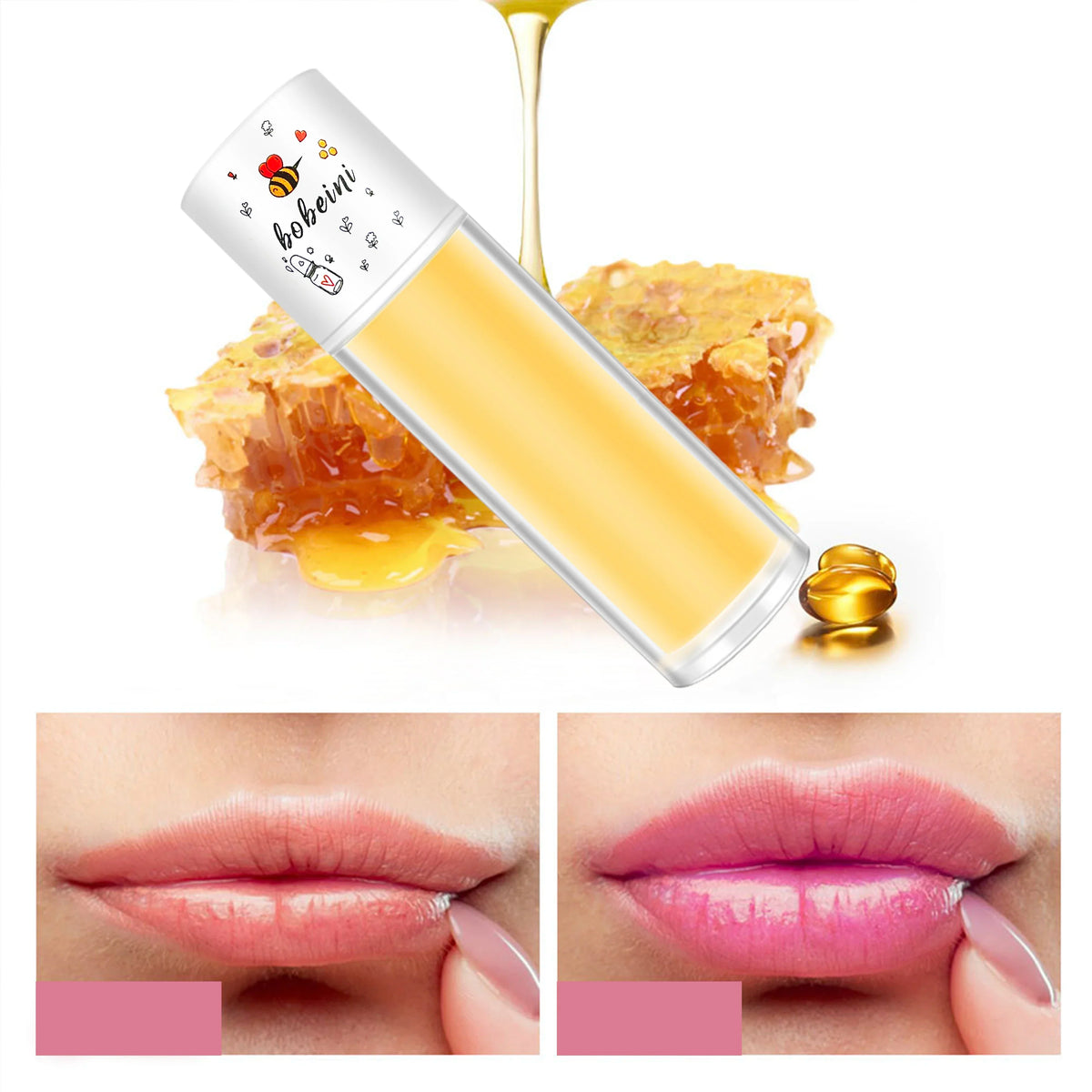 Peach Milk Lip Oil, Bee Lip Balm, Moisturizing Lip Balm, Soothing and Hydrating Lip Oil, Easily Repairs Dry, Cracked Lips