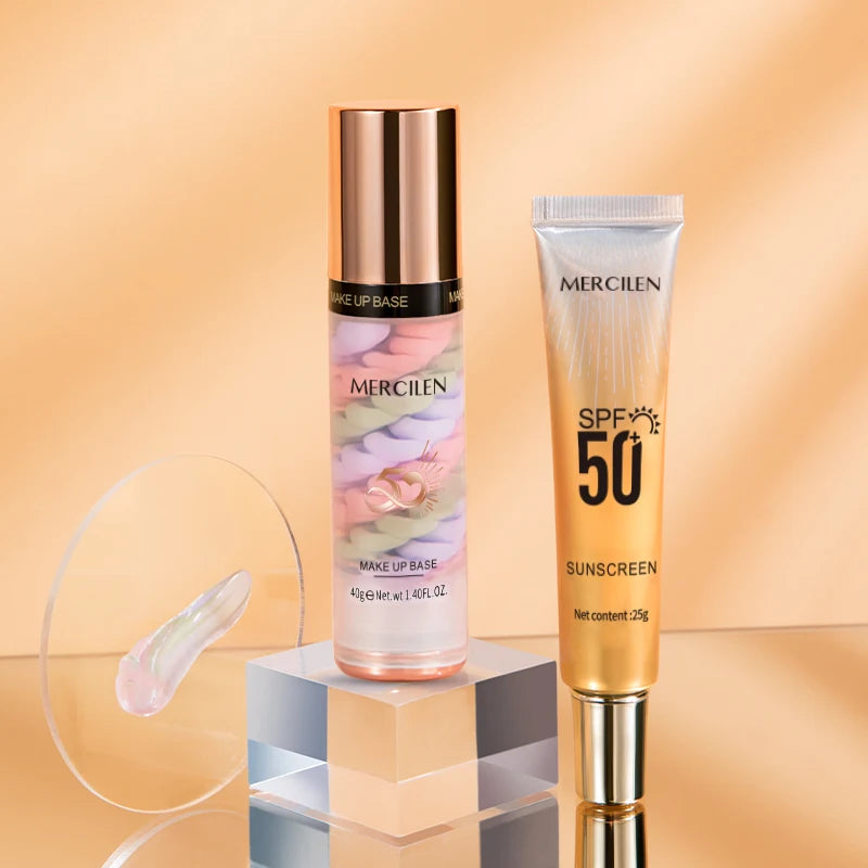 Mercilen Three-Color Isolation Makeup Primer Set, Containing Hyaluronic Acid, Plant Squalane, and Pearl Extract for Oil Control and Moisturizing, Minimizing Visible Pores, Long-Lasting Hydration and Radiance, and Long-Lasting
