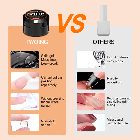 TWOING 8g Clear Solid Nail Tips Gel Long Lasting Strong Adhesion UV/LED Building Gel for Nails Home Salon Manicure DIY Design