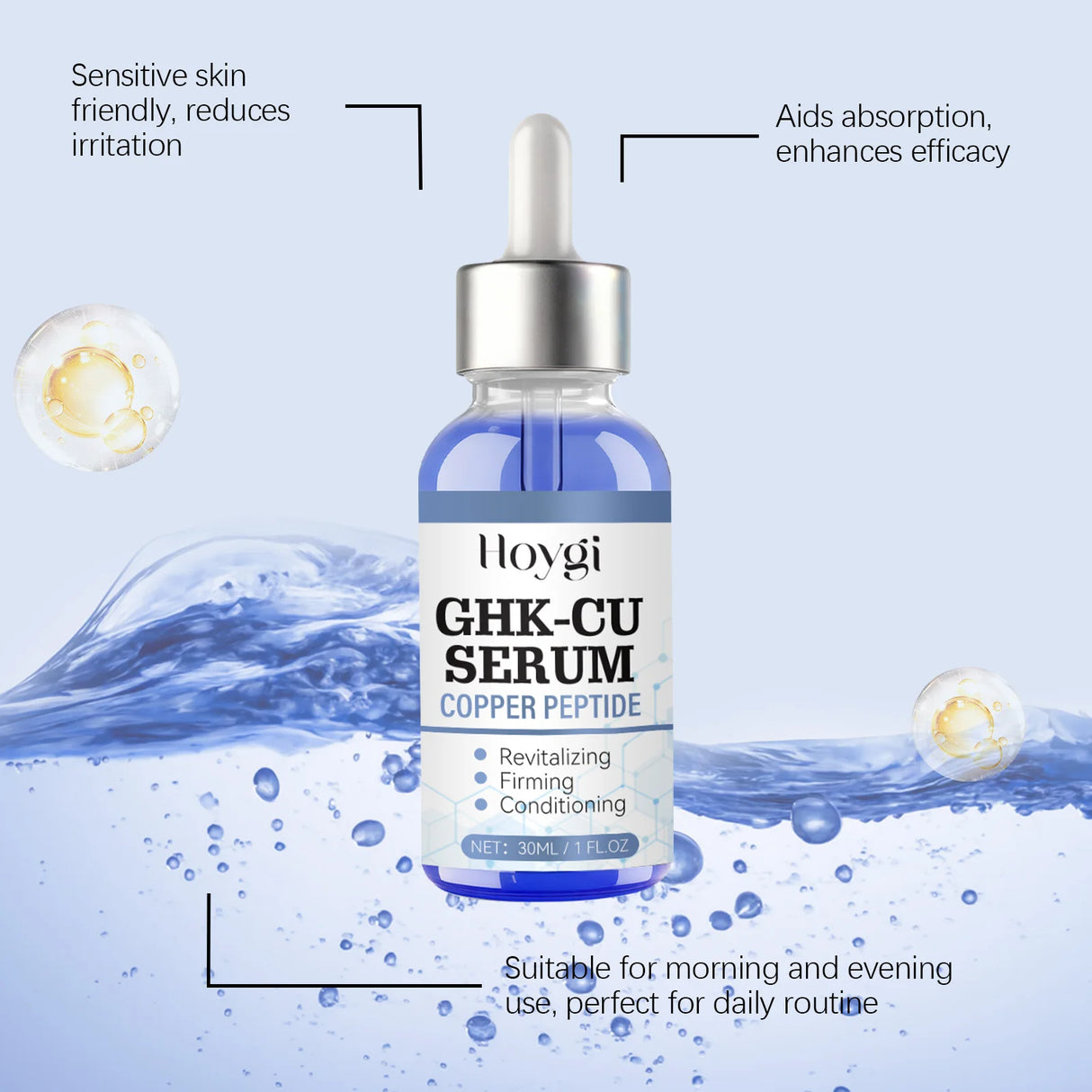 30ml Copper Peptide Serum GHK-Cu Face Firming Lifting Fade Fine Lines Shrink Pores Barrier Repair Hyaluronic Acid Moisturizer