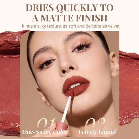 DUNUF Matte Velvet Lip Gloss, 3D Plumping & Waterproof, Square Tube Lipstick, Easy Application, 8 Shades (All-in-One)