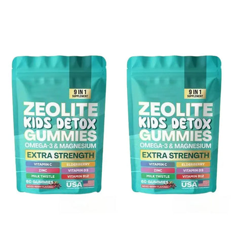 Zeolite Gummies 9-in-1 with Zeolite Omega-3 Magnesium Elderberry Vitamin C Milk Thistle Vitamin D3 Zinc B12 60 Gummies