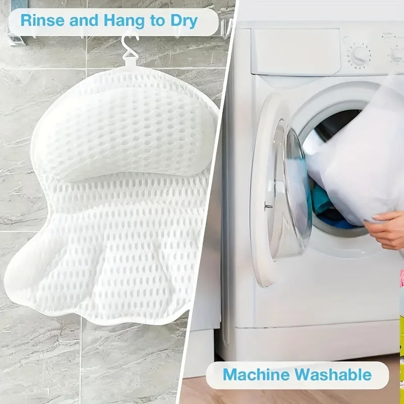 1pc Luxury Bath Pillow with 3D Air Mesh & Secure Suction | Neck/Back Support, Machine Washable, Home/Spa Use