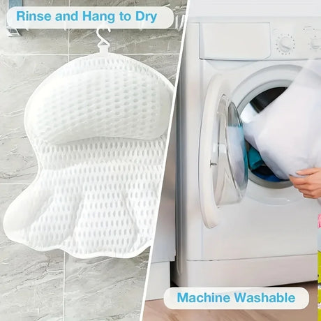 1pc Luxury Bath Pillow with 3D Air Mesh & Secure Suction | Neck/Back Support, Machine Washable, Home/Spa Use