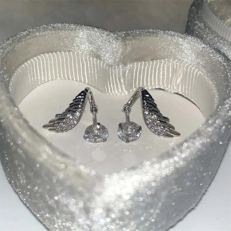 1pcs Silver Color Wing 316L Stainless Steel Ear Bone Nail for Women New Fashion Full of Rhinestone Earrings Accessories for Ear