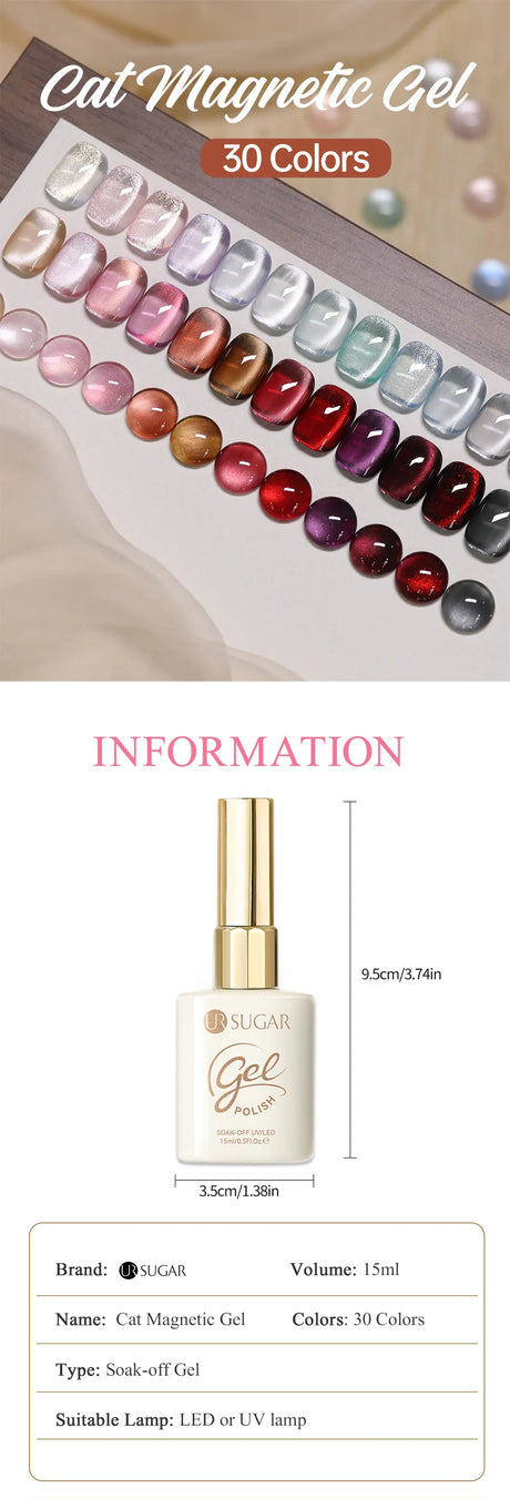UR SUGAR 15ml Cat Magnetic Gel Nail Polish 30 Colors Semi Permanent Magnetic Gel UV/LED Soak Off Painting Vanrish Design