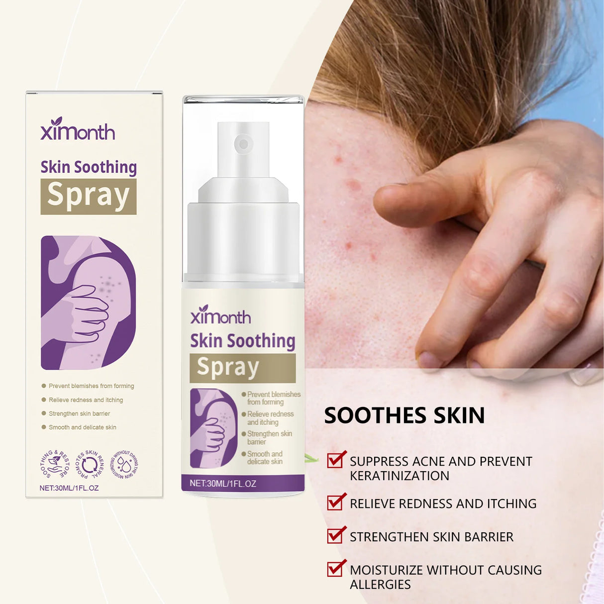 Ximonth Skin Soothing Spray Relieves Redness Itching Nourishes Moisturizes Soothes Skin Non Irritating Gentle Repair Skin Care