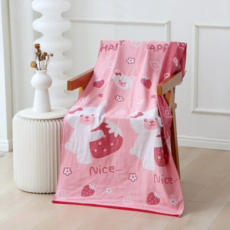 Two Three Layers Pure Cotton Gauze Bath Towel Adult Girl Kawaii Cartoon Towel 70x140cm Home Absorbent Bathroom Wrap Quick-Dry