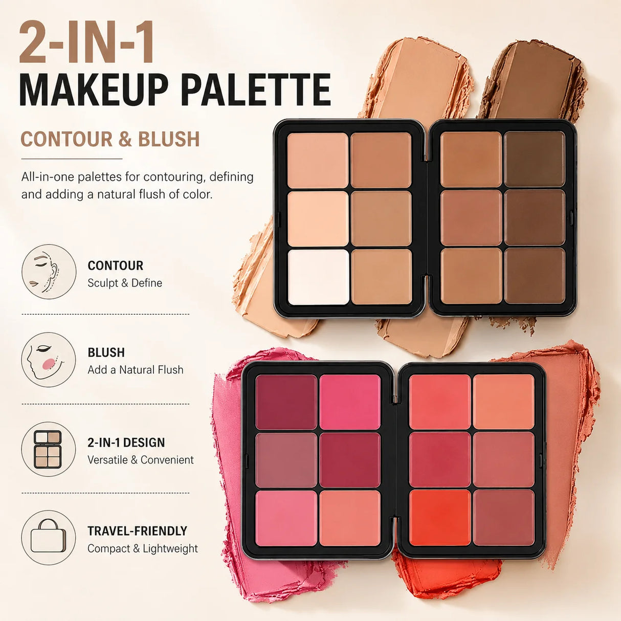 Cream Blush Contour Concealer Palette, 12 Shades Multi-Use Cream Makeup Palette for Face, Blendable Matte Cream Bronzer Highlighter Blush Pigment, Long Lasting Cream Foundation Camo Palette for Cheek,
