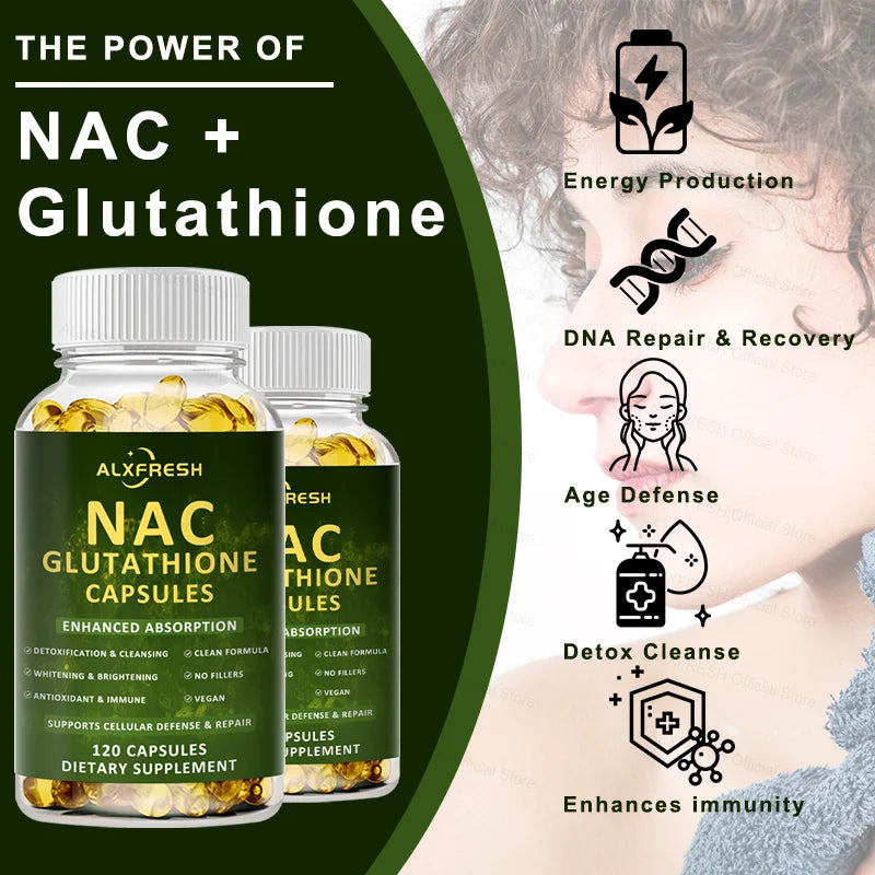 Premium NAC + Glutathione Complex Detox & Antioxidant Boost with Vitamin C | Liver Support, Immune System Health Supplement