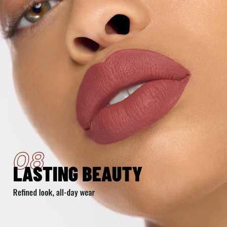 1pc Matte Velvet Lip Gloss, Highly Saturated Liquid Lip Mud, Non-Stick Long Lasting, All Skin Tones Compatible, 5 Shades Mixed P