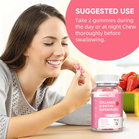 Collagen Gummies with Biotin for Hair Growth,Brightening Skin,Nails,Bones,and Joints-Suitable for Unisex,60 Gummies