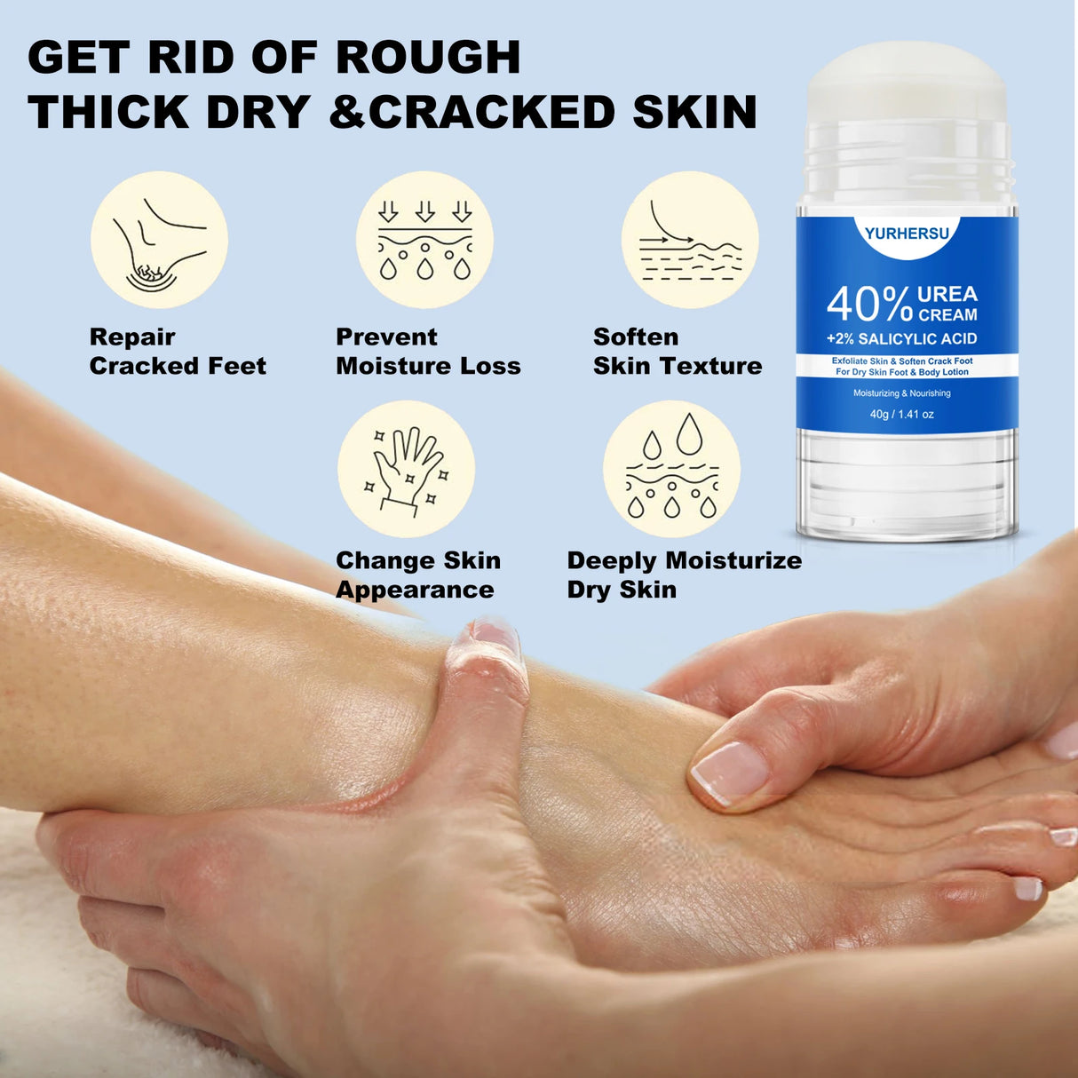 40% Urea Foot Cream Stick - Moisturizing & Exfoliating Cracked Heel Repair Deep Hydration for Dry Feet Long protect