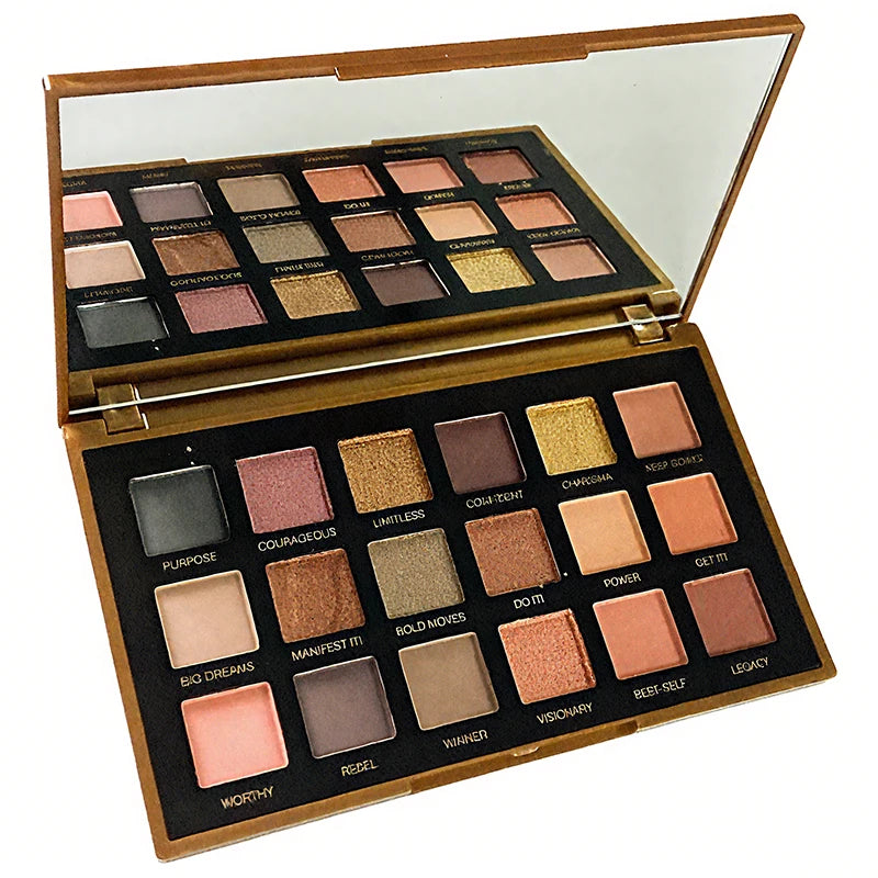 18 Color Golden Eye Shadow Palette Pearl Rose Gold Black Punk Style Matte & Glitter Eyeshadow Makeup Pearlescent Flow
