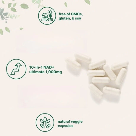 NAD+ Supplement with Glutathione Resveratrol Astaxanthin 10-in-1 Formula 60 Capsules for Men and Women Daily Wellness