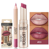 2-in-1 Lip Makeup Set, Matte Lipstick & Lip Liner Pencil, Nude Brown, Waterproof Long Lasting Tinted Lip Balm Contour Kit