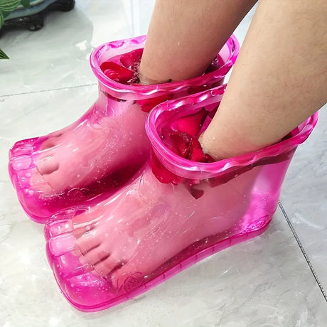 Portable Foot Spa Bath Basin - Plastic Water-Saving Foldable Design, Wearable Foot Soaking Shoes for Home Travel