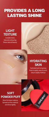 Long Wear Air Cushion Foundation Natural Finish Whitening Concealer Oil Free Makeup Base for Women Lightweight Cover