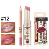 2-in-1 Lip Makeup Set, Matte Lipstick & Lip Liner Pencil, Nude Brown, Waterproof Long Lasting Tinted Lip Balm Contour Kit