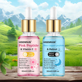 HISENRAIN Premium Pink & Blue Copper Peptide Serum - Anti-Aging, Skin Repair & Hydrating Facial Essence for Youthful Glow.