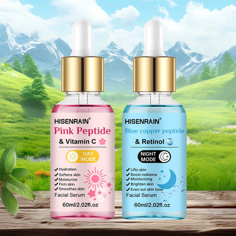 HISENRAIN Premium Pink & Blue Copper Peptide Serum - Anti-Aging, Skin Repair & Hydrating Facial Essence for Youthful Glow.